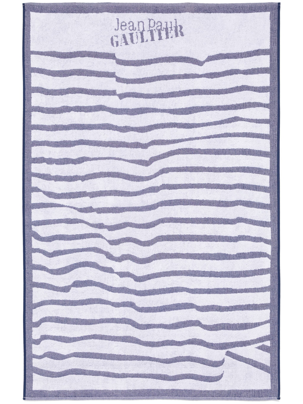 Striped towel with 'Jean Paul Gaultier' branding on a white background
