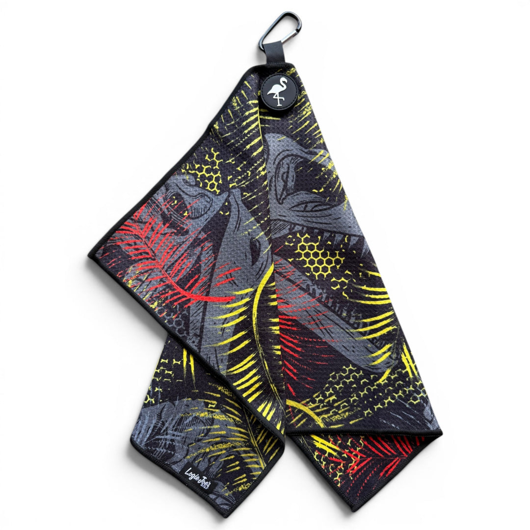 Jurassic Fairway Golf Towel | 24” x 16” Microfiber Towel | Magnetic Clip &amp; Carabiner | Premium Golf Accessory