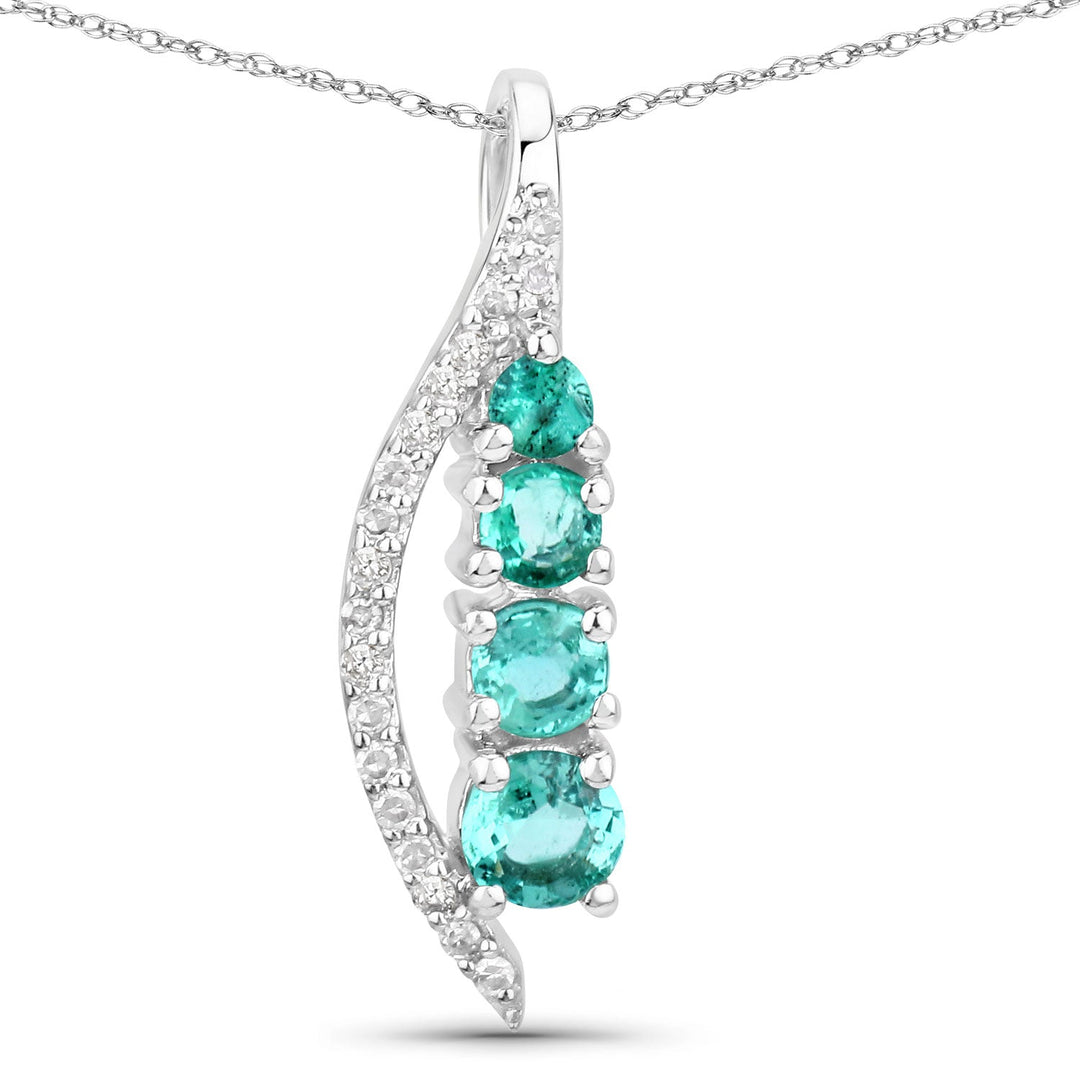 0.34 Carat Genuine Zambian Emerald and White Diamond 14K White Gold Pendant