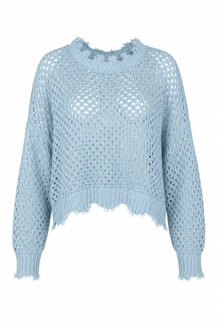 Pima Cotton Hamptons Crewneck Crochet Sweater - Cameo