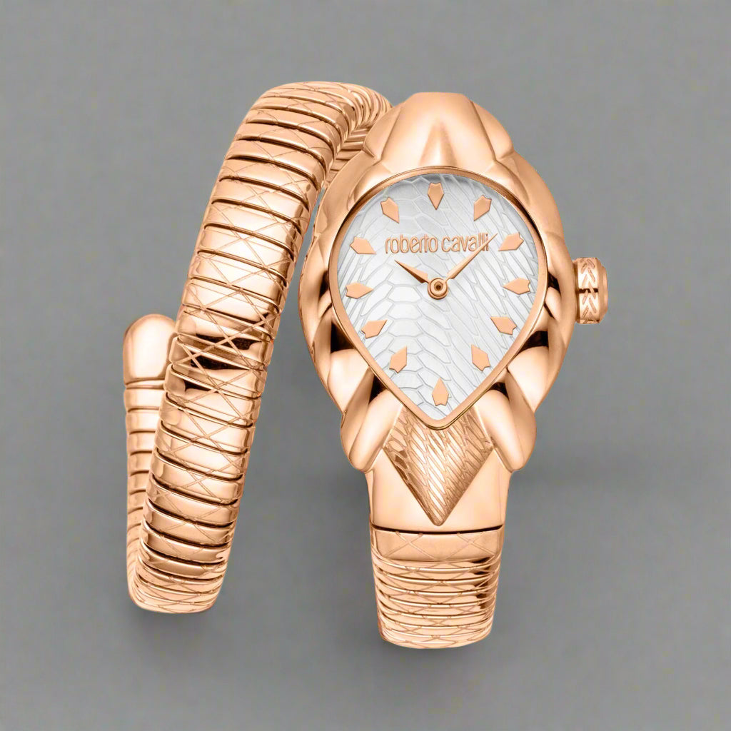 Roberto Cavalli women's gold spiral bracelet analog Watches