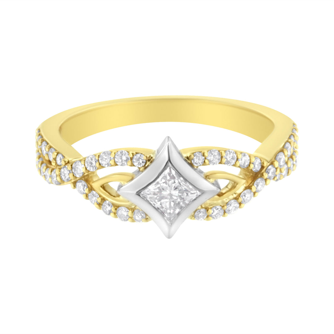 10K Two Tone Color 2/3 Cttw Diamond Kite and Twist Shank Ring (H-I Color,SI2-I1 Clarity)