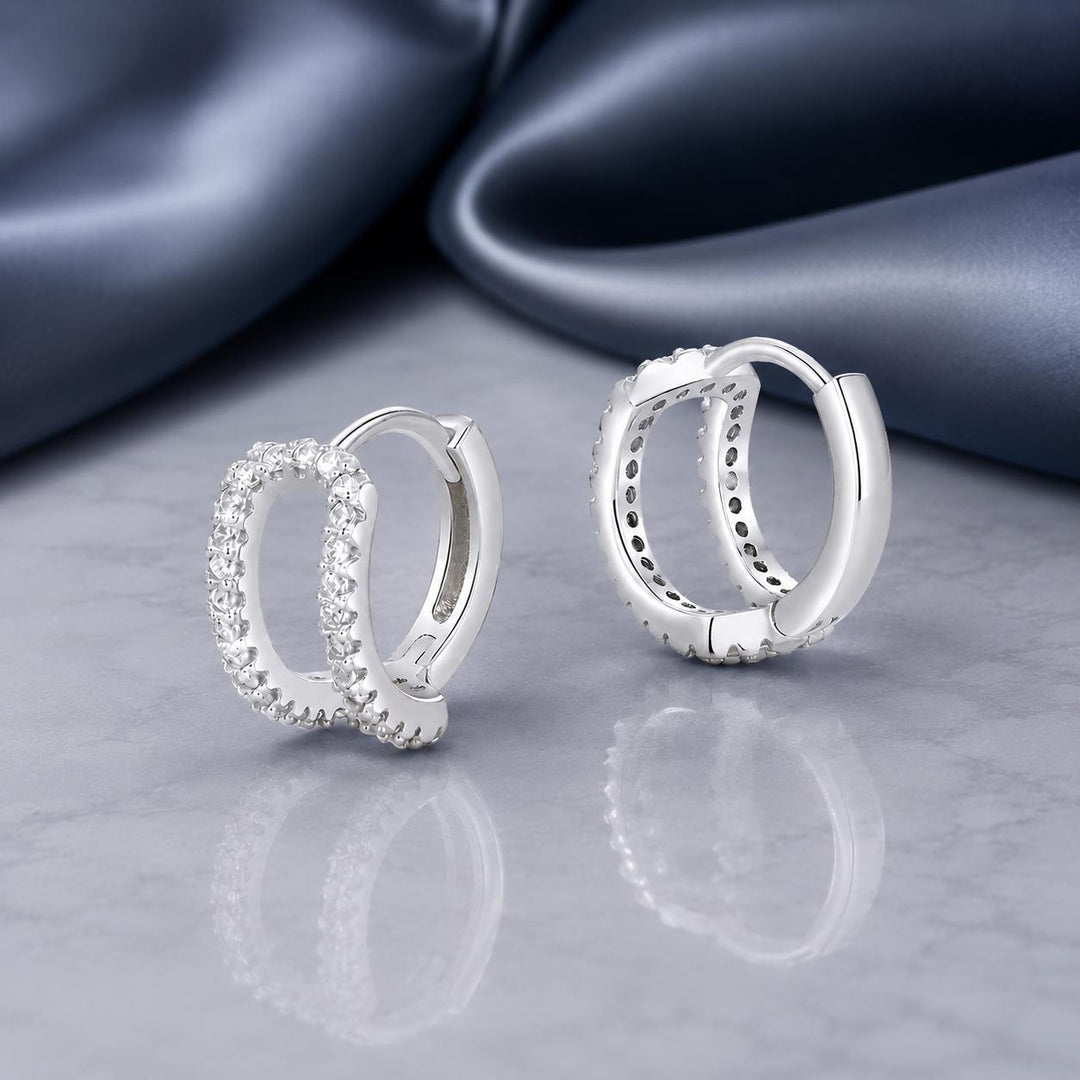 925 Sterling Silver Earrings with White Gold Plating and Pavé Setting CZ for Women
