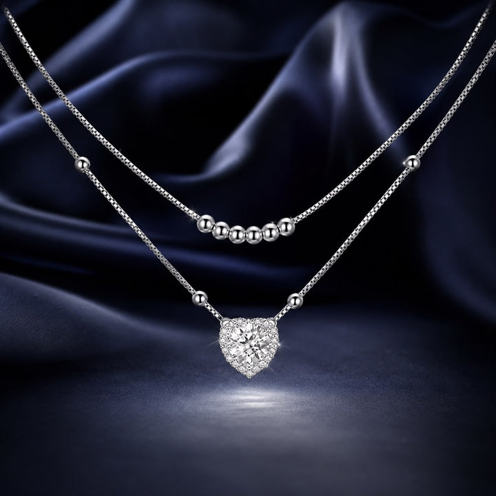 925 Sterling Silver 6.5mm Moissanite Necklace with Pavé Setting for Women