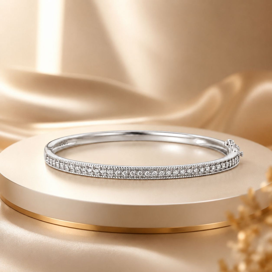 925 Silver &amp; Platinum Pavé Setting CZ Bracelets, Size 17.0 mm for Women