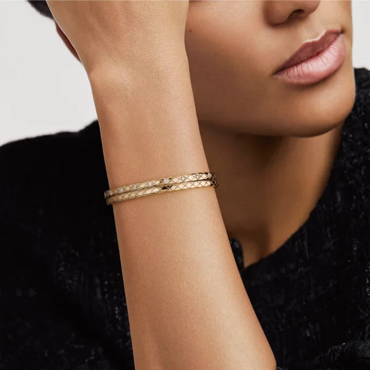 CHANEL 18K Beige Gold Coco Crush Mini Bangle Bracelet (J12324)