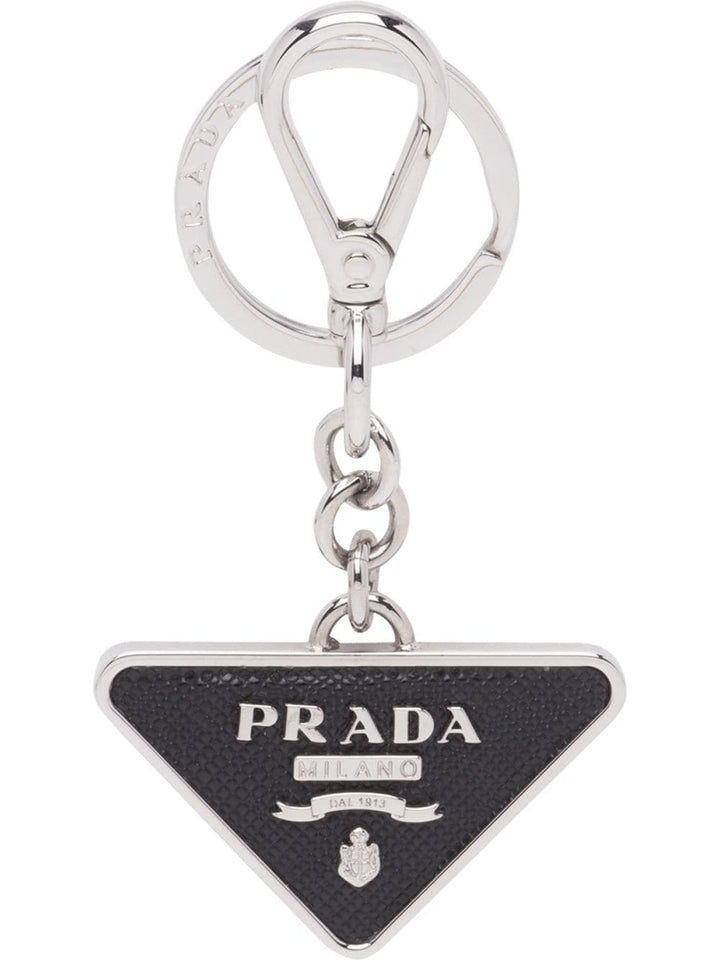 Prada Men Saffiano Leather And Metal Keychain