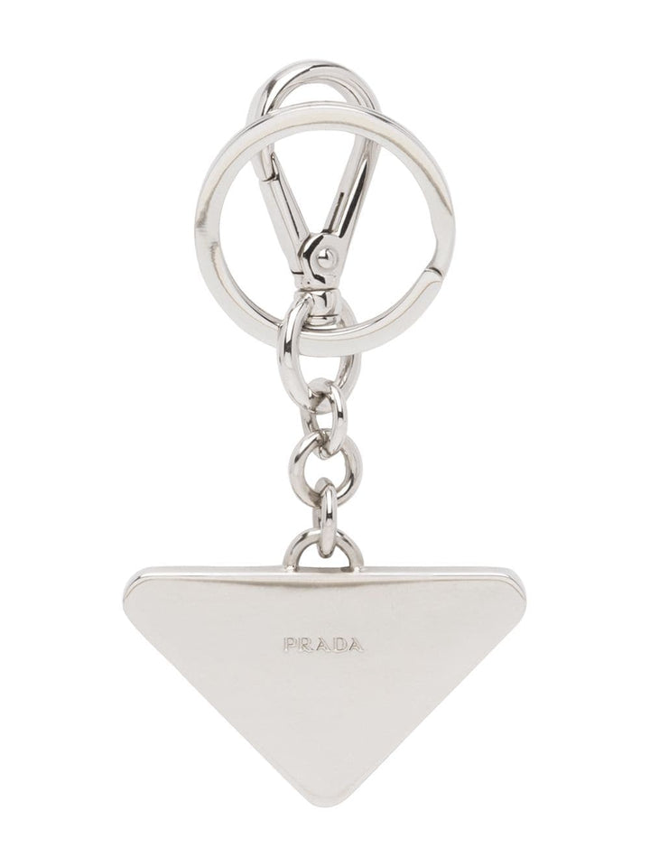 Prada Men Saffiano Leather And Metal Keychain