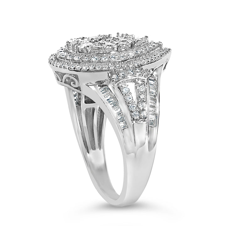 Sterling Silver 1 Cttw Diamond Pear-Shaped Triple Halo Cluster Ring