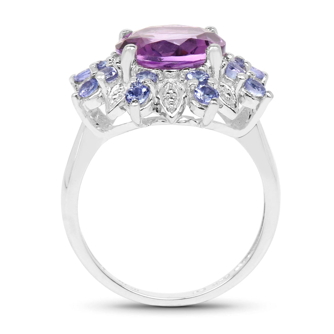 4.06 Carat Genuine Amethyst &amp; Tanzanite .925 Sterling Silver Ring
