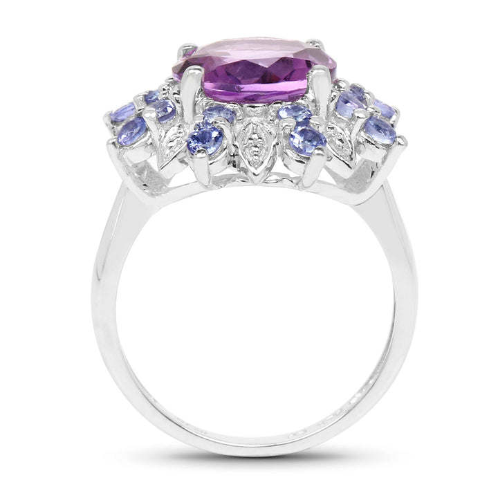 4.06 Carat Genuine Amethyst &amp; Tanzanite .925 Sterling Silver Ring