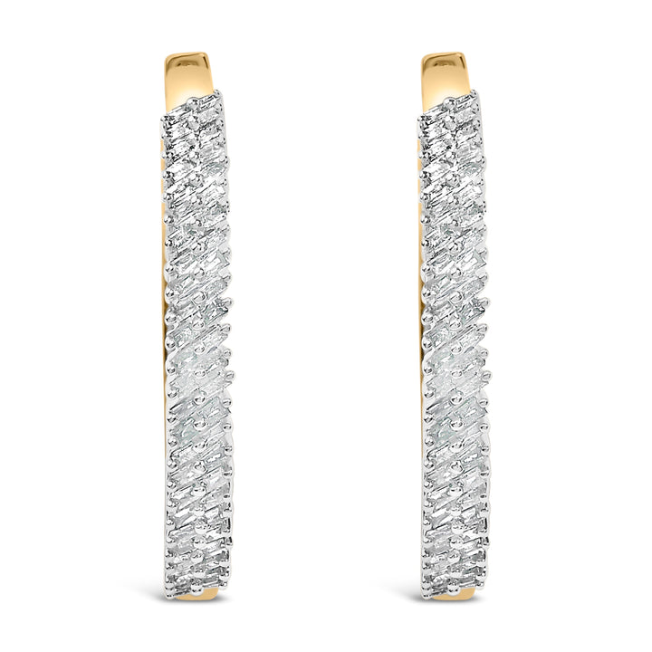 14K Yellow Gold Plated .925 Sterling Silver 1.0 Cttw Baguette Diamond Hoop Earrings