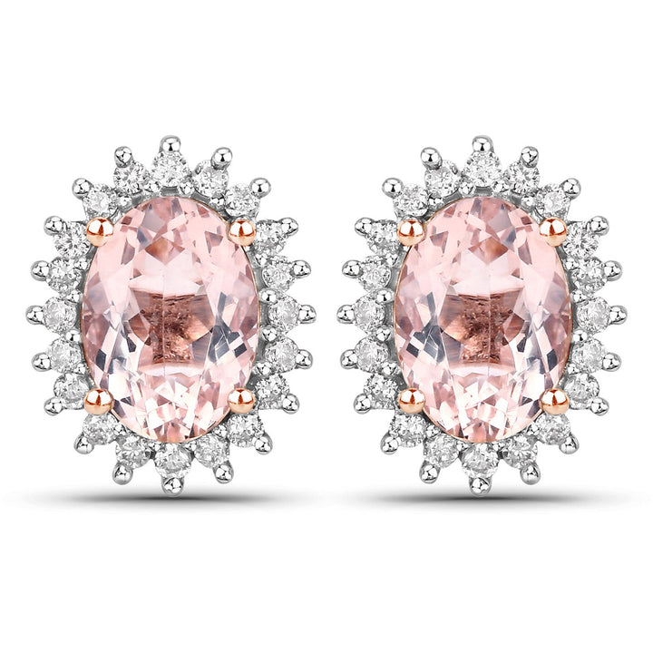 1.61 Carat Genuine Morganite and White Diamond 14K Rose Gold Earrings