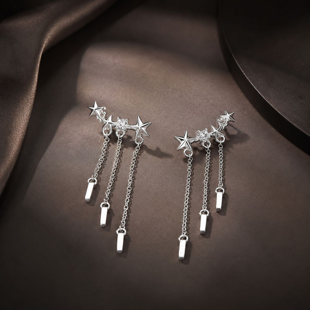 925 Sterling Silver Plated Platinum Pavé Setting CZ Earrings 3.4*0.7cm for Women