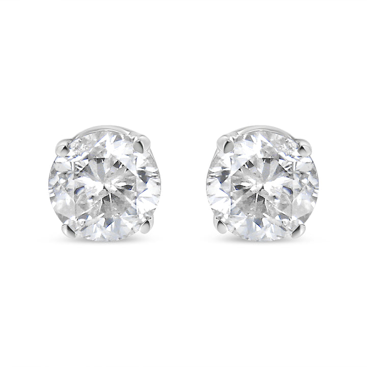 14K White Gold 1.0 Cttw 4-Prong Set Brilliant Round-Cut Solitaire Lab Grown Diamond Push Back Stud Earrings (E-F Color, VVS2-VS1 Clarity)