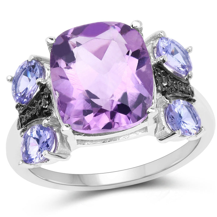 5.53 Carat Genuine Amethyst, Tanzanite &amp; White Topaz .925 Sterling Silver Ring