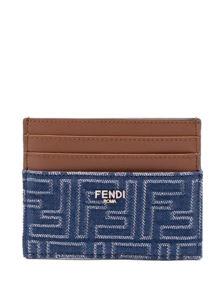 Fendi Men Leather And Denim-Effect Ff Jacquard Card Holder