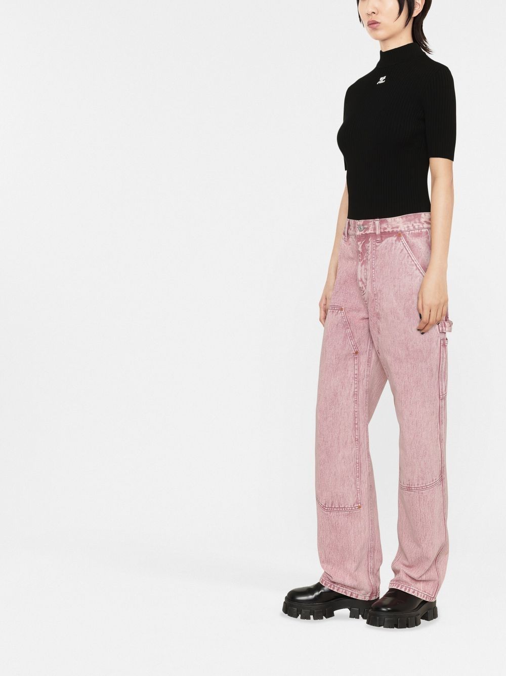 Courreges Women Reedition Short Sleeves Ribbed Knitted Sweater