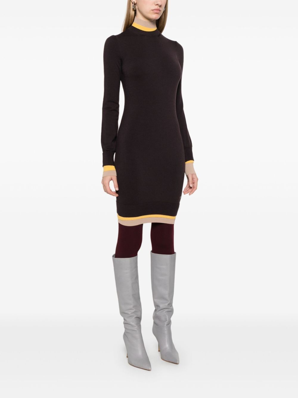 Fendi Women Multi Layer Wool Fitted Dress