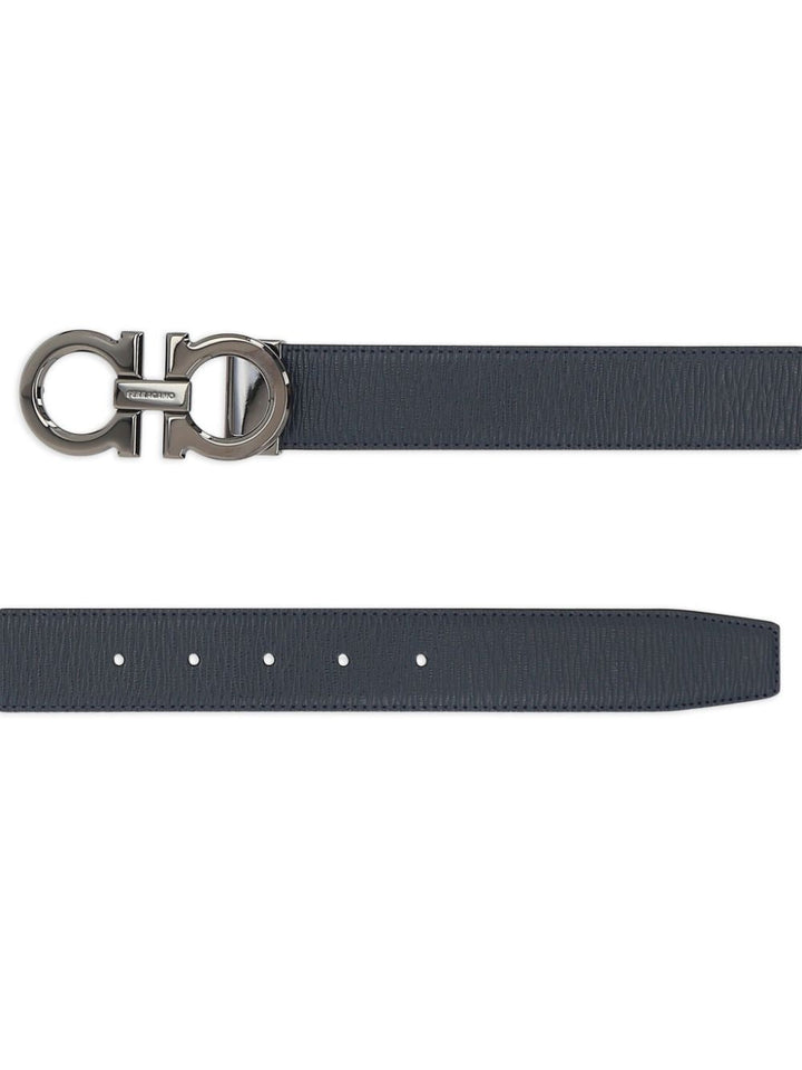 Ferragamo Men Semi-Matt Grained Leather Reversible Gancini Belt