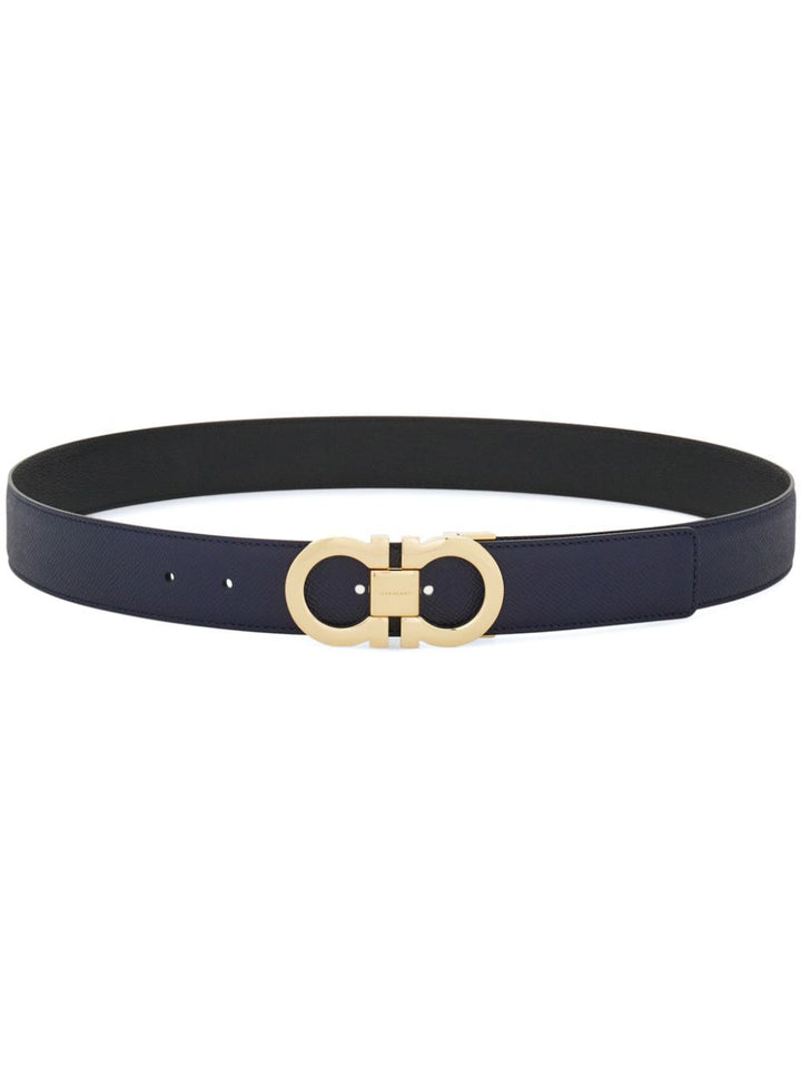 Ferragamo Men Grained Leather Reversible Gancini Belt