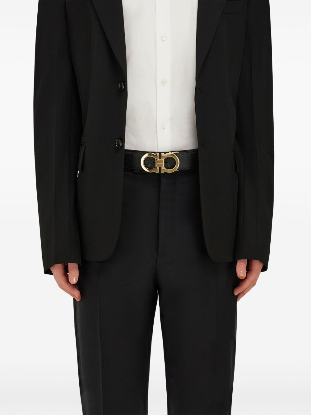 Ferragamo Men Grained Leather Reversible Gancini Belt