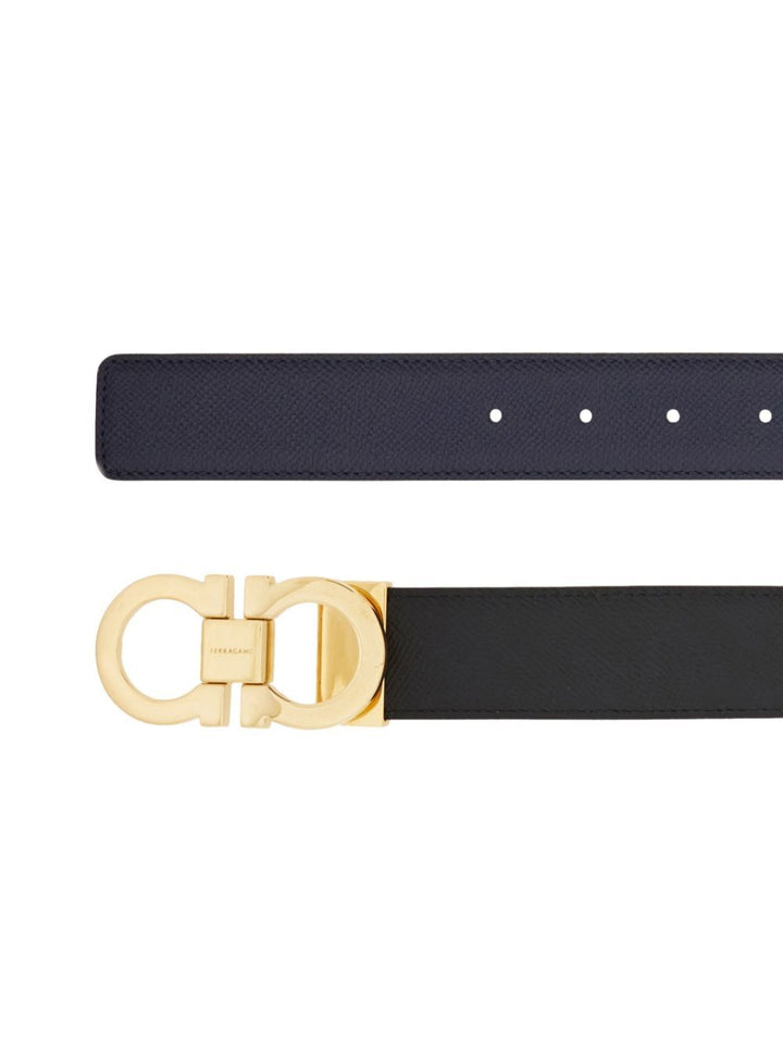 Ferragamo Men Grained Leather Reversible Gancini Belt