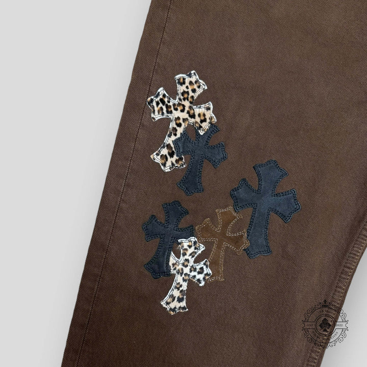 Chrome Hearts Brown Leopard Cross Patch Jeans
