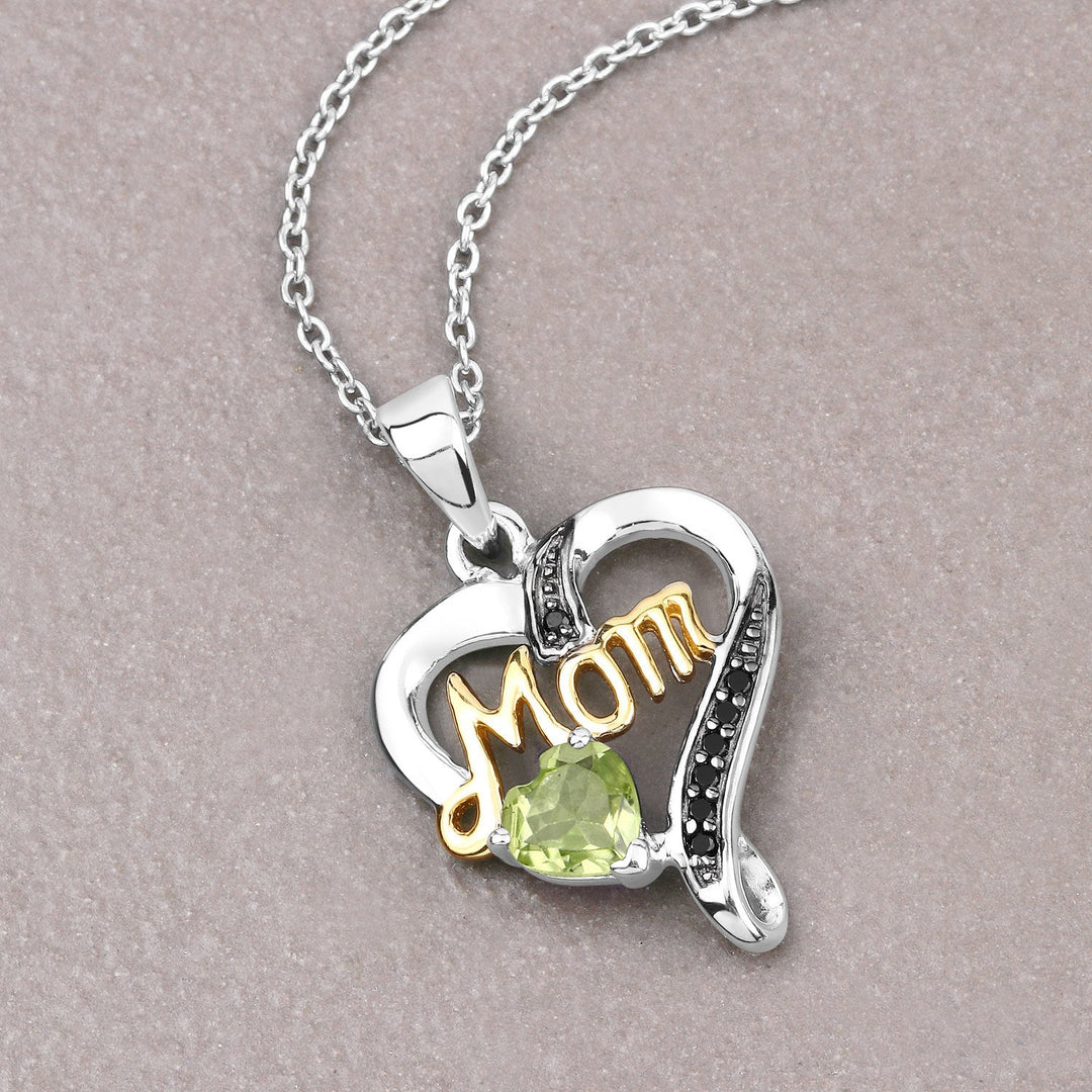 0.49 Carat Genuine Peridot and Black Spinel .925 Sterling Silver Pendant
