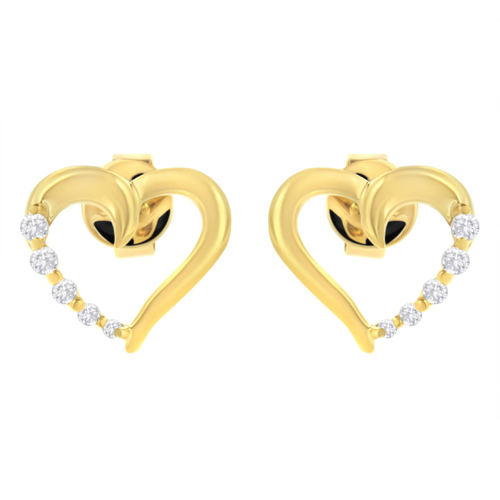 14K Yellow Gold 1/8 Cttw Diamond Journey Heart Hoop Earrings (K-L Color, I1-I2 Clarity)
