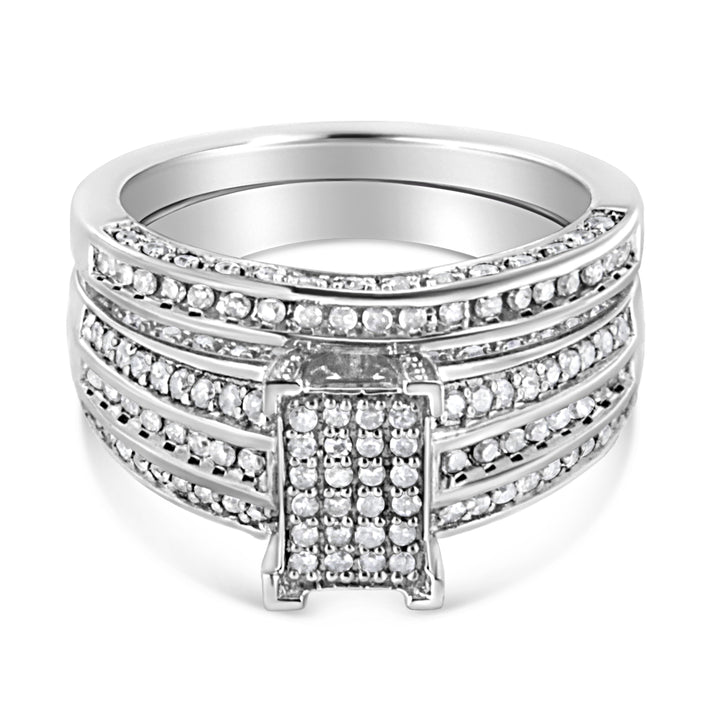 .925 Sterling Silver 3/4 Cttw Prong Set Round Diamond Composite Engagement Ring and Band Set (I-J Color, I3 Clarity) - Size 6.5