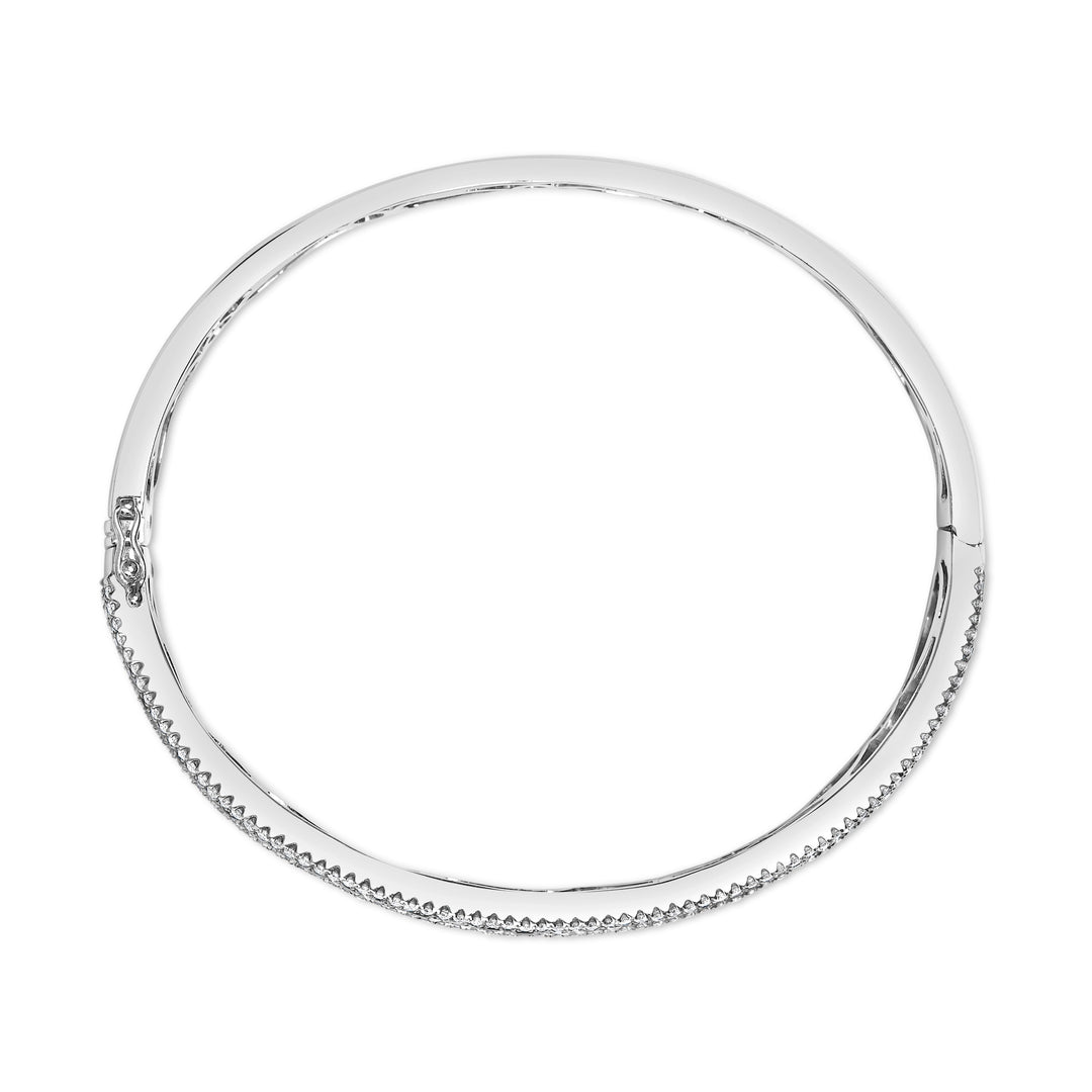 18K White Gold Alternating Diamond and 8.00 Cttw Princess Cut Blue Sapphire Multi Row Bangle Bracelet (G-H Color, VS1-VS2 Clarity) - 7" Inches