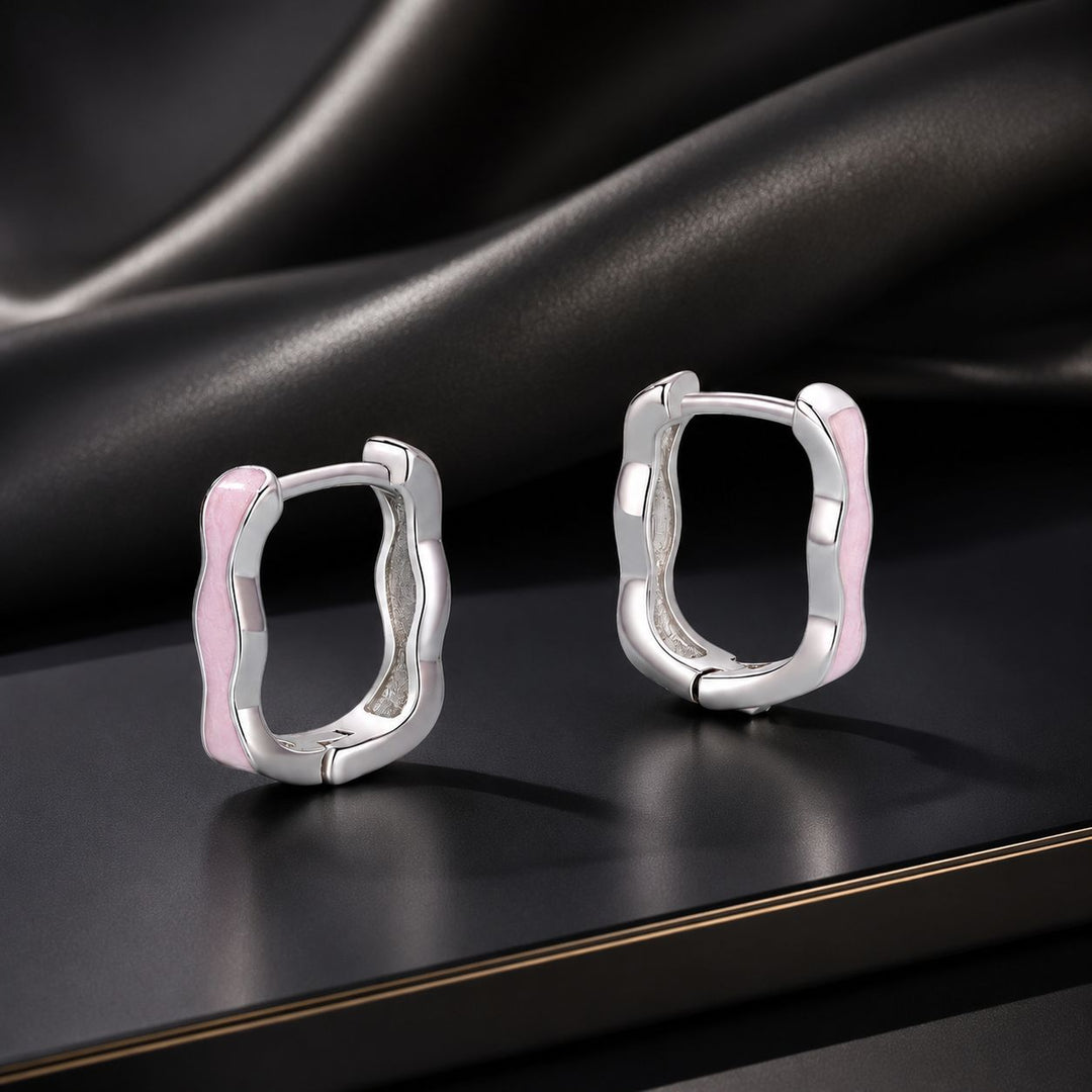 925 Sterling Silver Earrings with Enamel in White Gold Finish - 13*3mm for Women