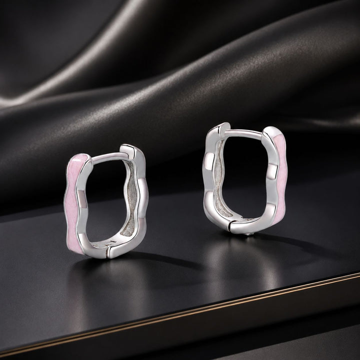 925 Sterling Silver Earrings with Enamel in White Gold Finish - 13*3mm for Women