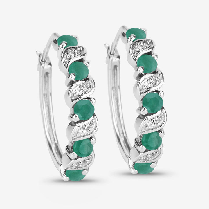 1.08 Carat Genuine Emerald and White Topaz .925 Sterling Silver Earrings