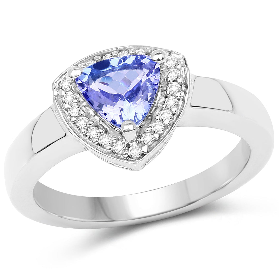 3.22 Carat Genuine Tanzanite &amp; White Topaz .925 Sterling Silver Ring