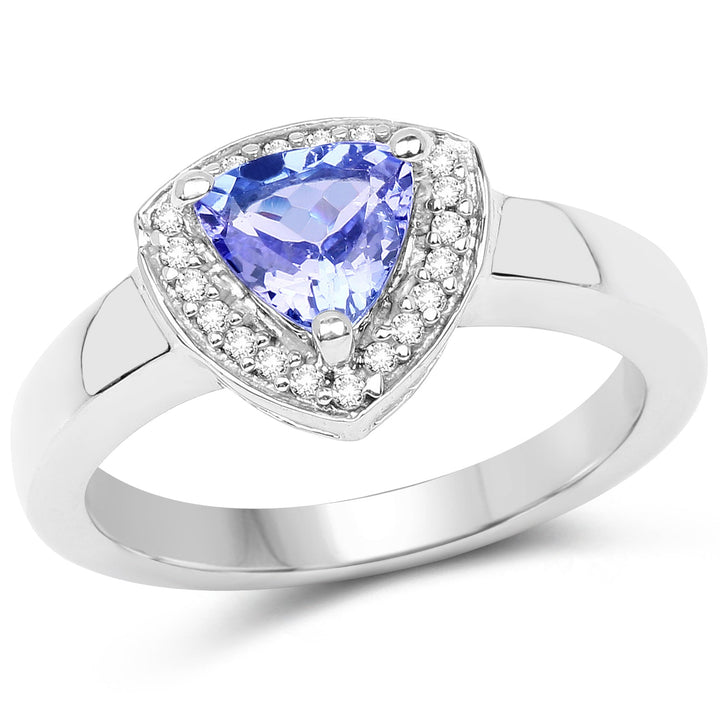 3.22 Carat Genuine Tanzanite &amp; White Topaz .925 Sterling Silver Ring