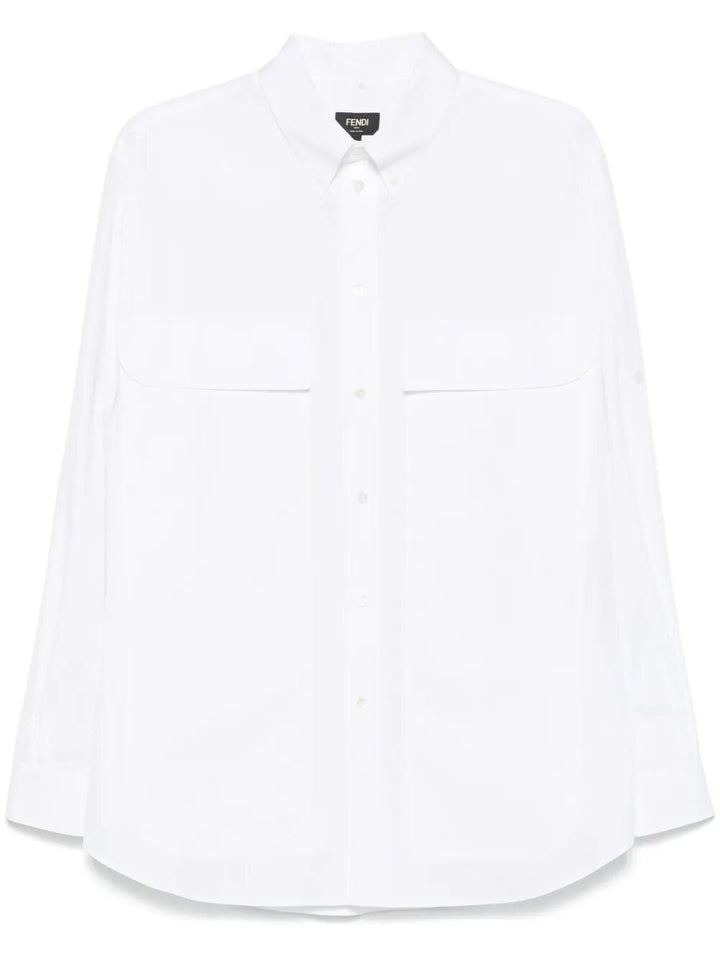 Fendi Men Topstitched Fendi Roma Lettering Cotton Shirt