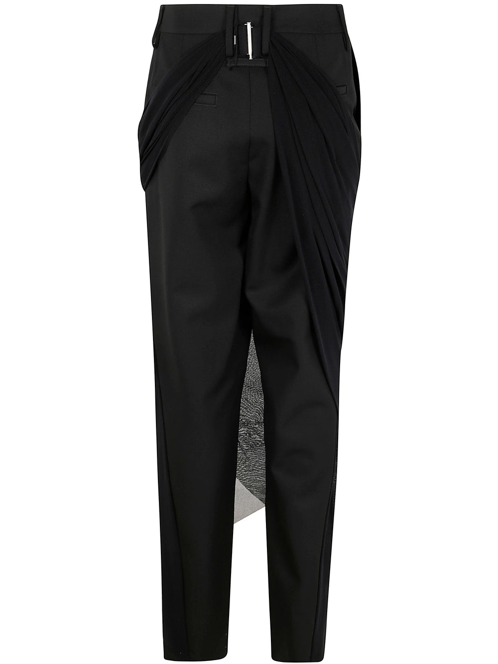Black drape pants on a white background