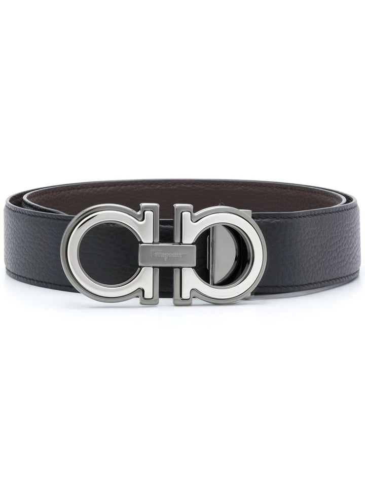 Ferragamo Men Grained Leather Reversible Gancini Belt
