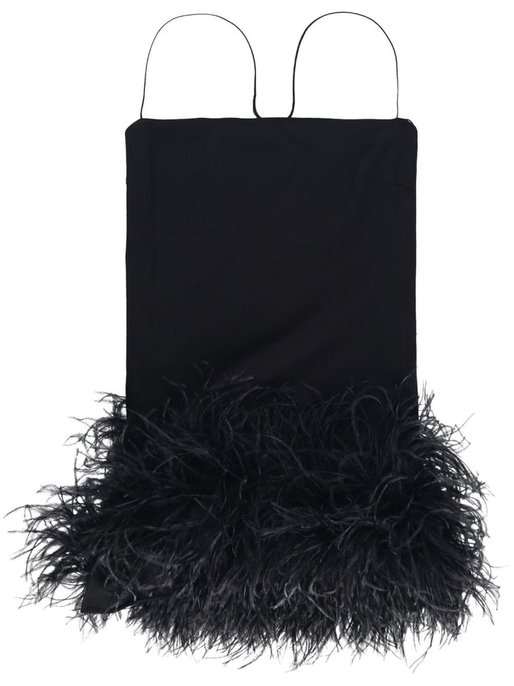 The Attico Women Fujiko Compact Techno Jersey With Ostrich Boa Feathers Mini Dress