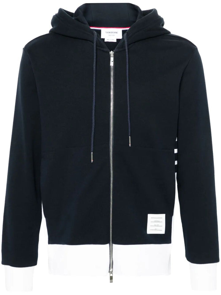 Thom Browne Men Zip Up Hoodie With Engineered 4 Bar In Color Blocked Solid Classic Loopback Jersey