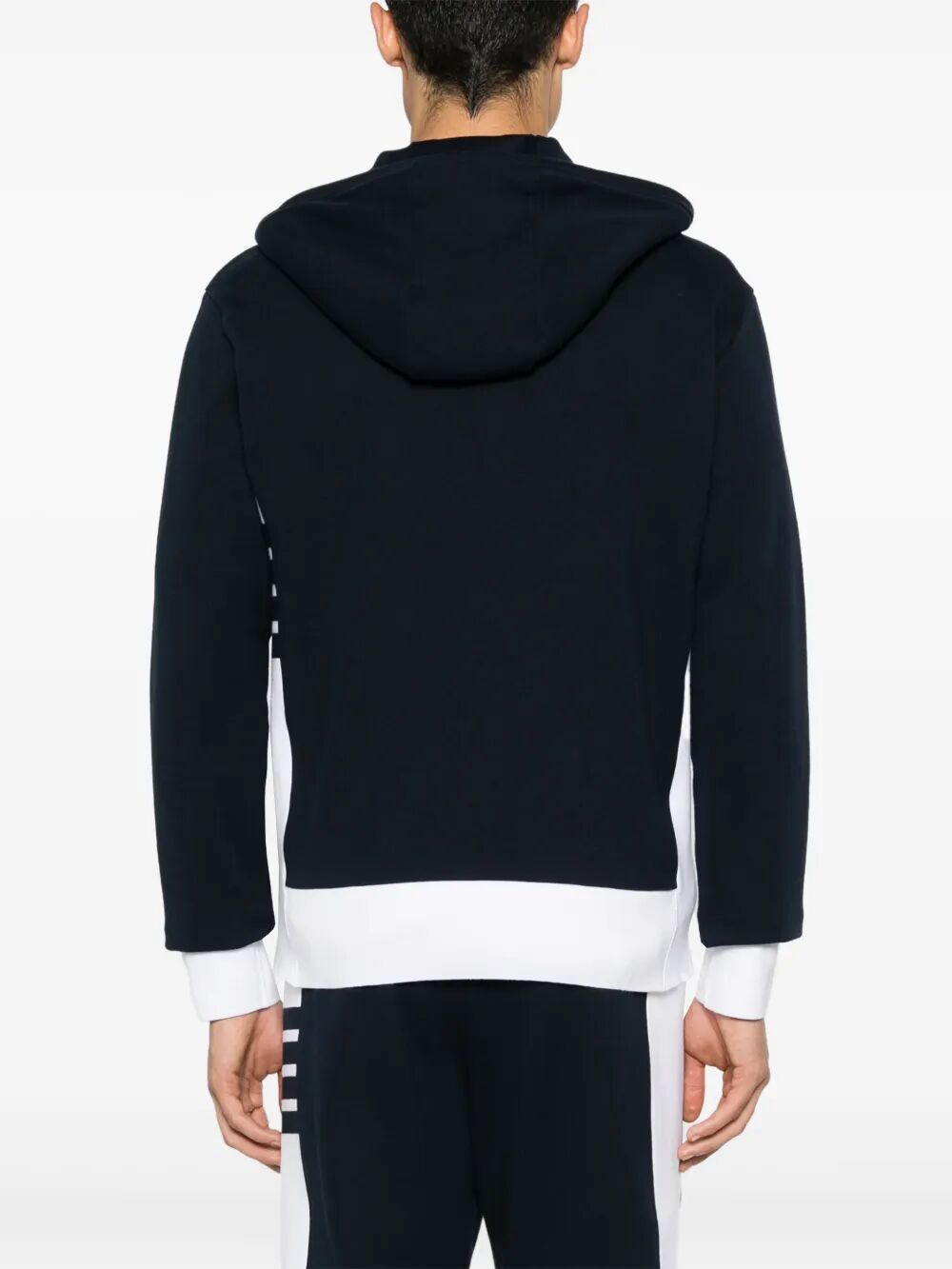 Thom Browne Men Zip Up Hoodie With Engineered 4 Bar In Color Blocked Solid Classic Loopback Jersey