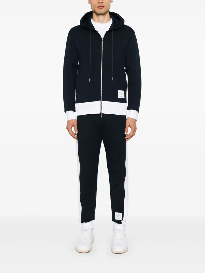 Thom Browne Men Zip Up Hoodie With Engineered 4 Bar In Color Blocked Solid Classic Loopback Jersey