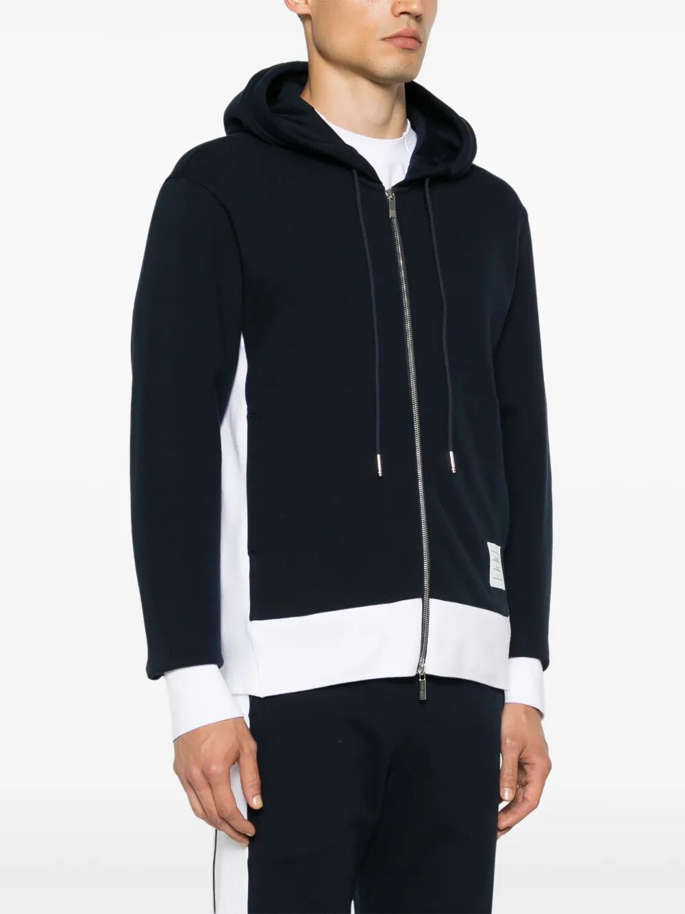 Thom Browne Men Zip Up Hoodie With Engineered 4 Bar In Color Blocked Solid Classic Loopback Jersey