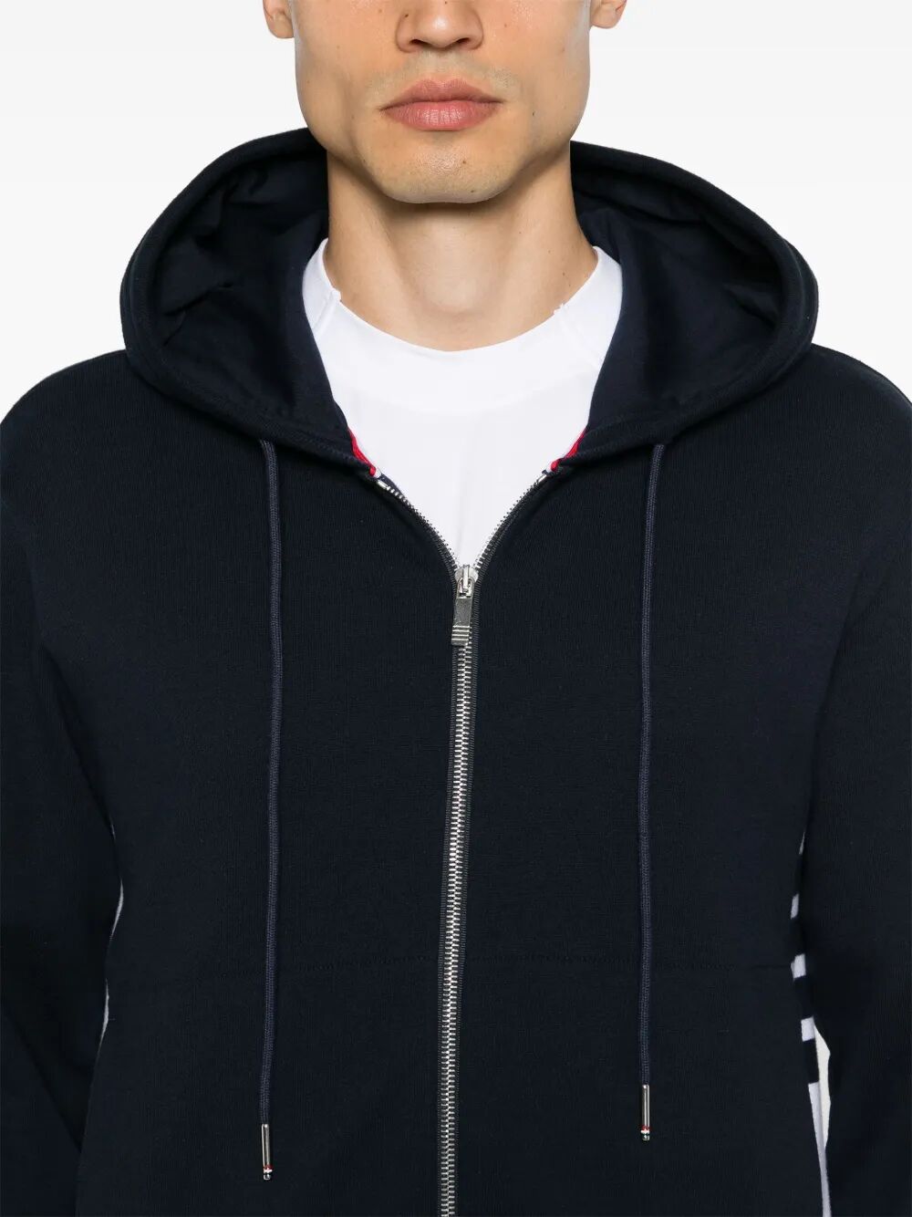 Thom Browne Men Zip Up Hoodie With Engineered 4 Bar In Color Blocked Solid Classic Loopback Jersey