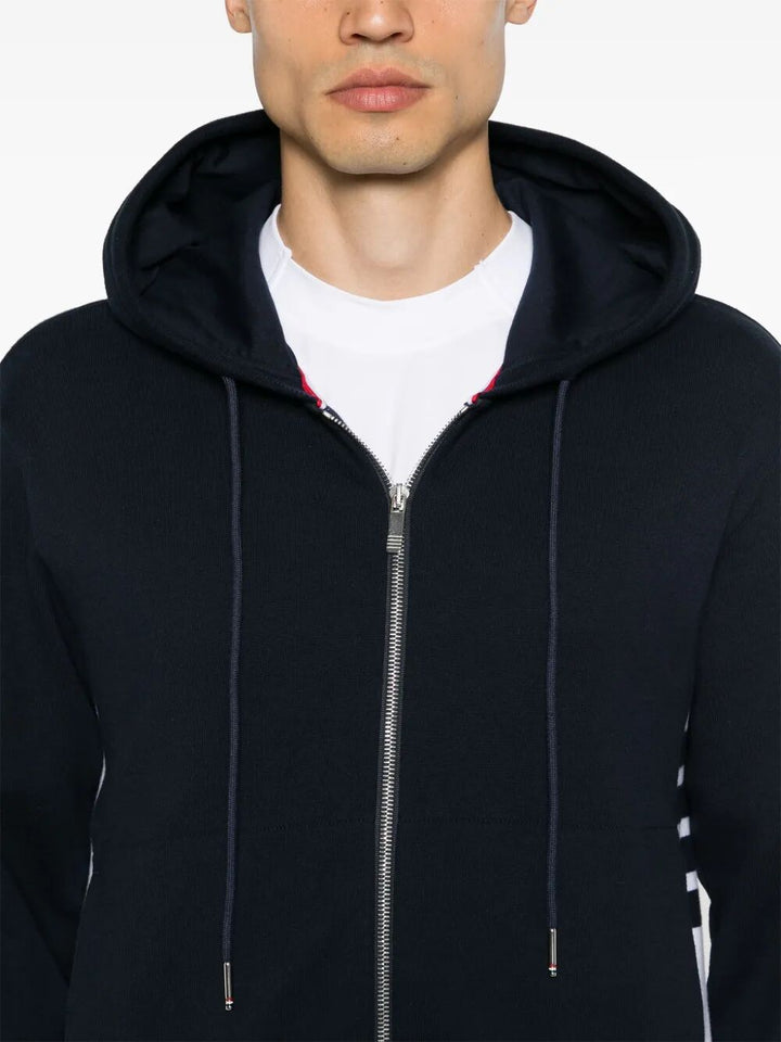 Thom Browne Men Zip Up Hoodie With Engineered 4 Bar In Color Blocked Solid Classic Loopback Jersey