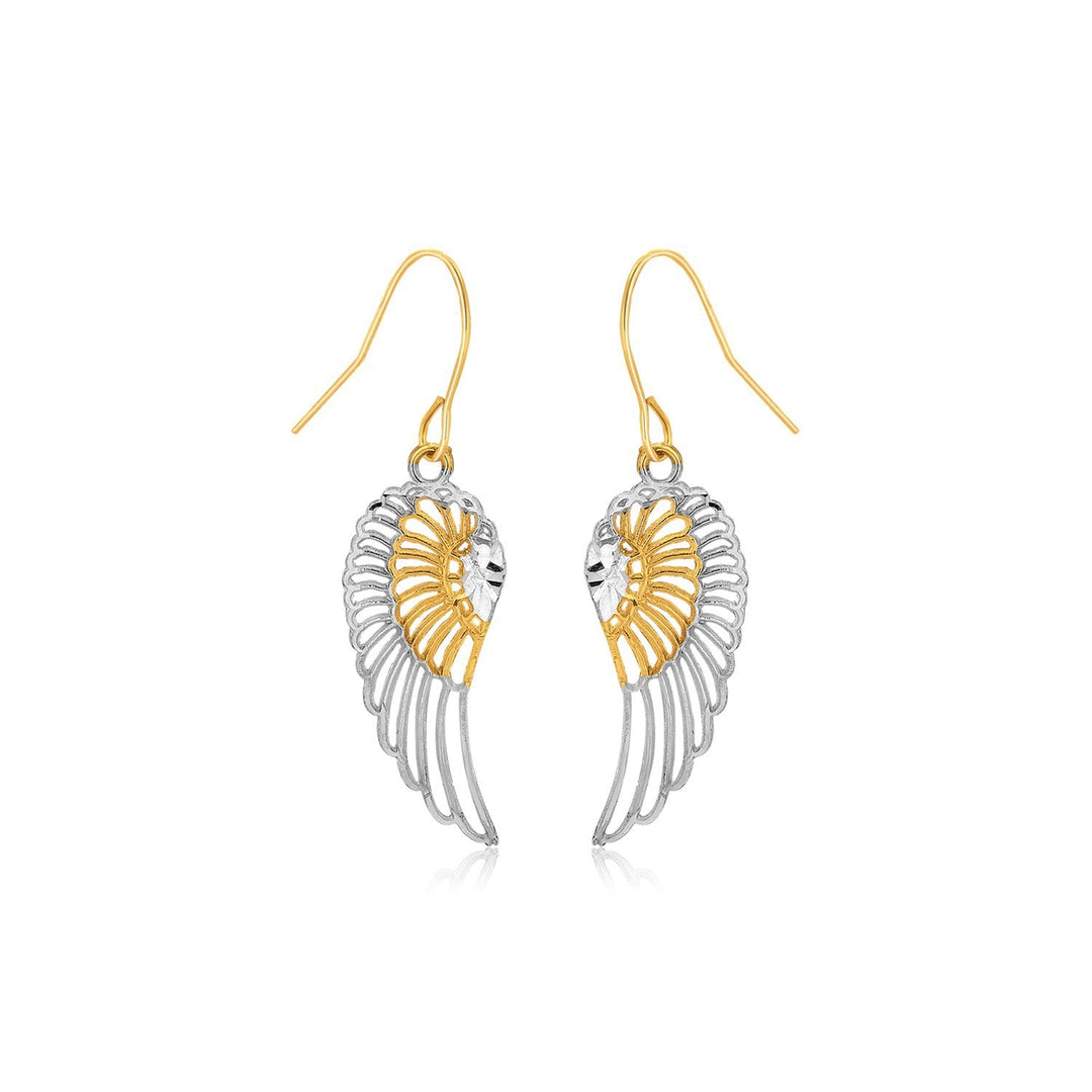 Two-Tone Wing Drop Earrings in 10K Gold