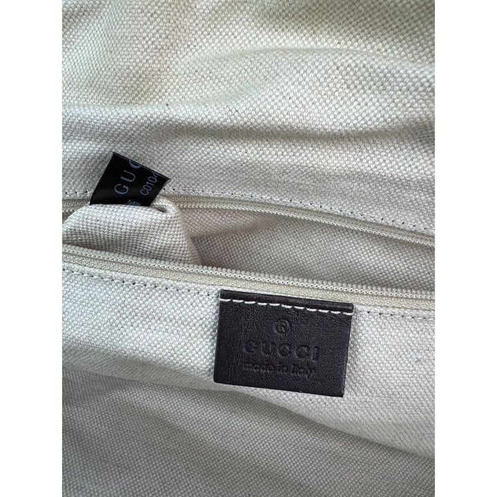 Close-up of a Gucci bag with visible branding on a white background