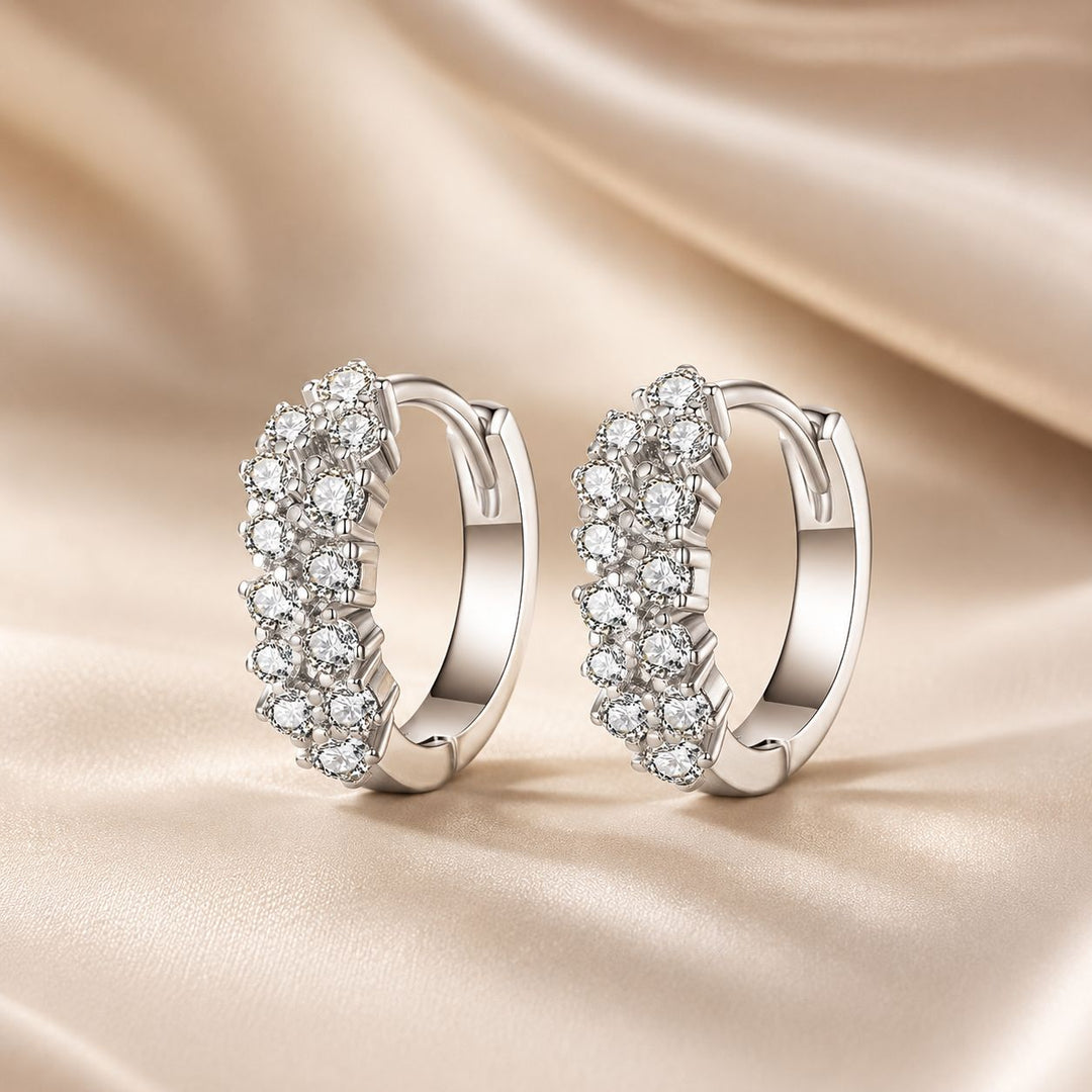 925 Sterling Silver Earrings with Pavé Setting CZ, 1.2x0.45cm, Platinum Plated for Women